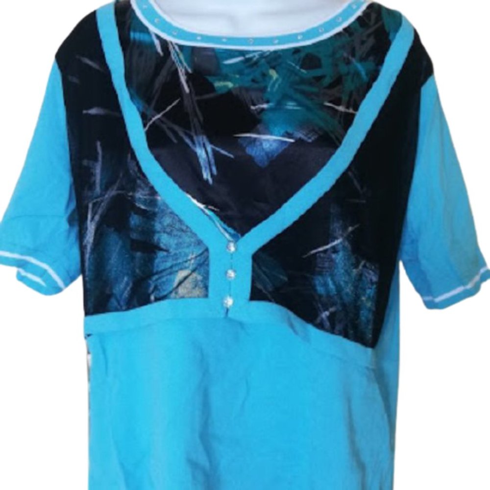 Black and Blue Layered Look Top XL ---